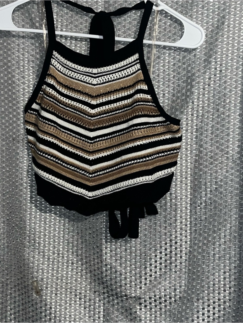No Boundaries Striped Halter Crop Top in Black, White & Brown